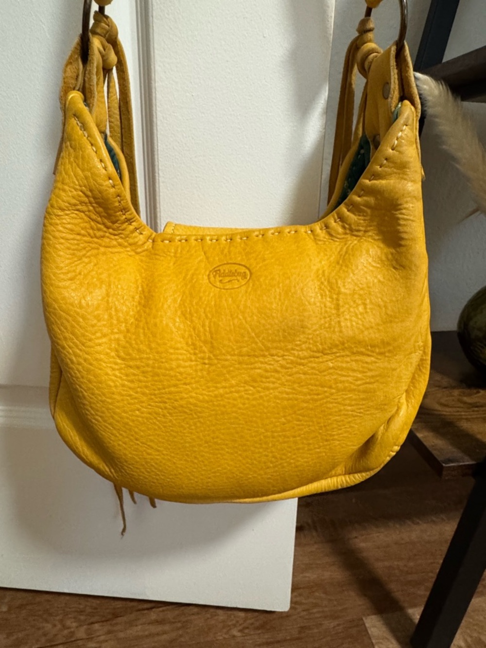 One of a kind custom made Mustard Leather Shoulder Bag with Tassel Detail-  NWOT - Picture 5 of 11